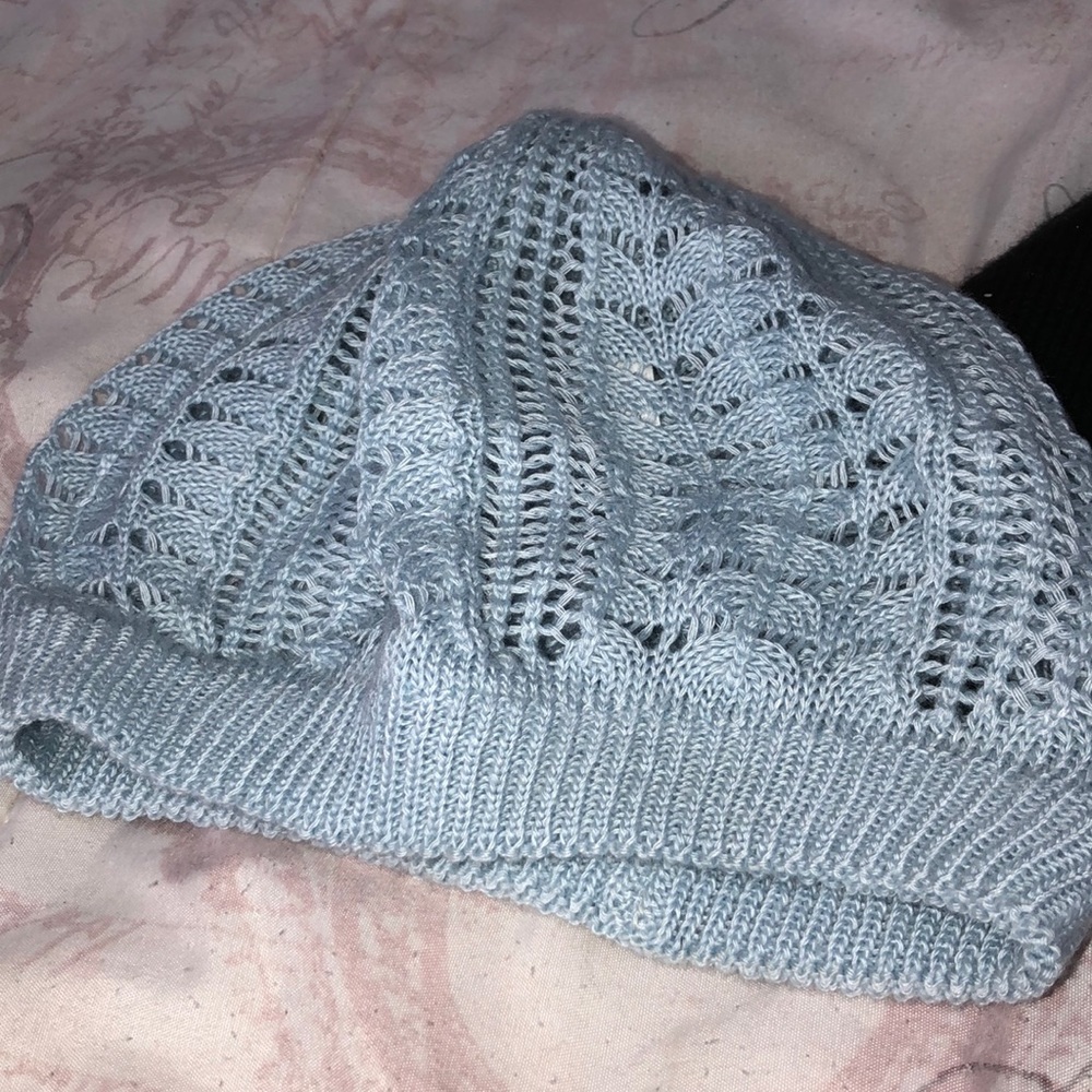 2 beanies! One light blue lace, other black
